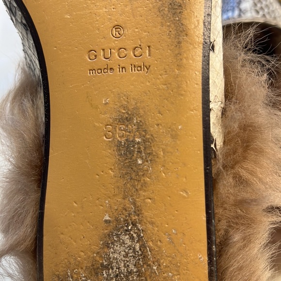 GUCCI Python Snakeskin & Lamb Wool Fur Slip on Princetown - Picture 11 of 13